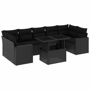 vidaXL 8 Piece Garden Sofa Set with Cushions Black Poly Rattan