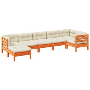 vidaXL 7 Piece Garden Sofa Set with Cushions Wax Brown Solid Wood Pine