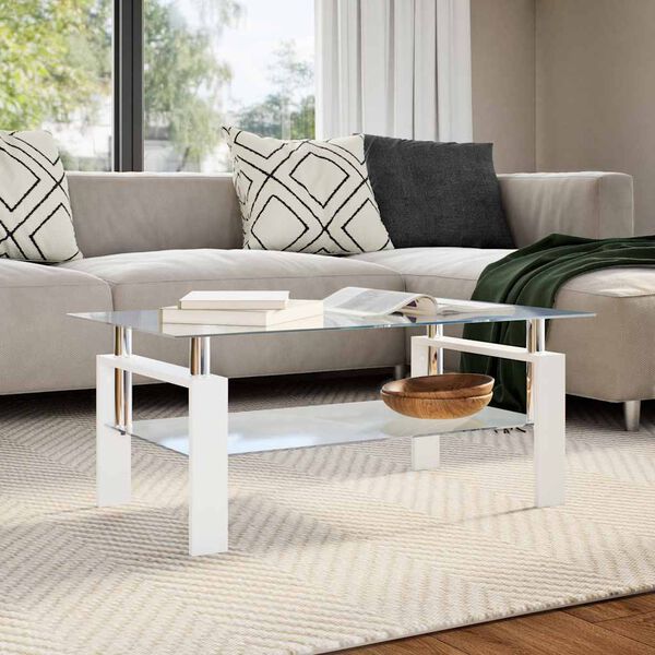 vidaXL Coffee Table White and Transparent 95x55x40 cm Tempered Glass