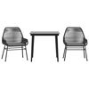 vidaXL 3 Piece Garden Dining Set with Cushions Black Poly Rattan Glass