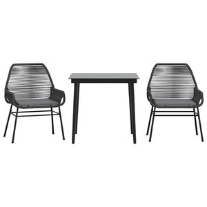 vidaXL 3 Piece Garden Dining Set with Cushions Black Poly Rattan Glass