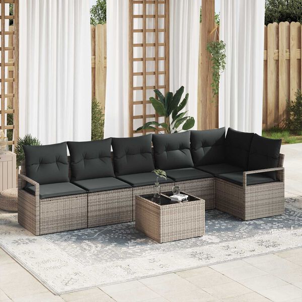 vidaXL Garden Sofa Set with Cushion with Storage 7 pcs Light Grey