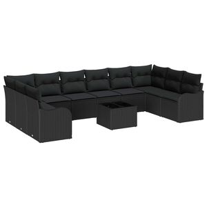 vidaXL Garden Sofa Set with Storage 11 pcs Black Poly Rattan