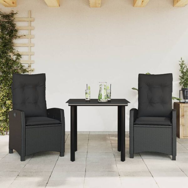 vidaXL 5 Piece Garden Dining Set with Cushions Black Poly Rattan