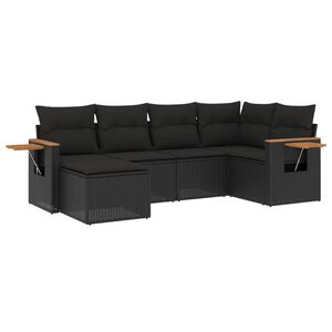 vidaXL 6 Piece Garden Sofa Set with Cushions Black Poly Rattan