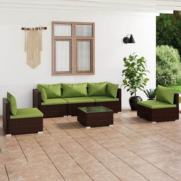 vidaXL 6 Piece Garden Lounge Set with Cushions Poly Rattan Brown