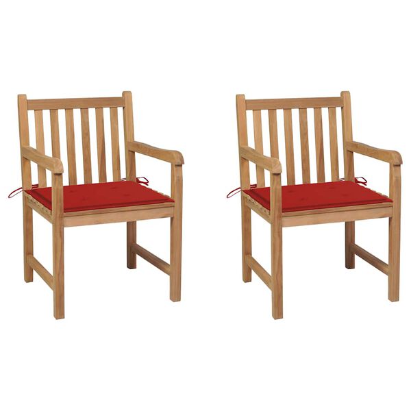 vidaXL Garden Chairs 2 pcs with Red Cushions Solid Teak Wood
