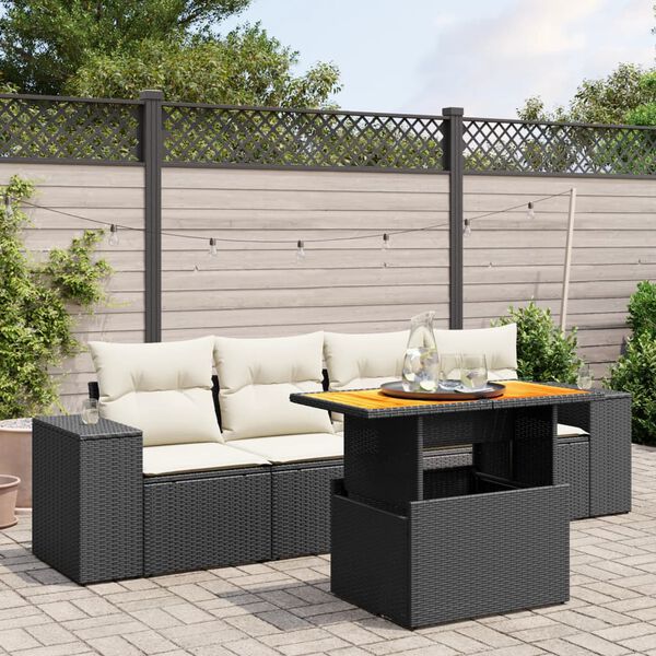 vidaXL 5 Piece Garden Sofa Set with Cushions Black Poly Rattan
