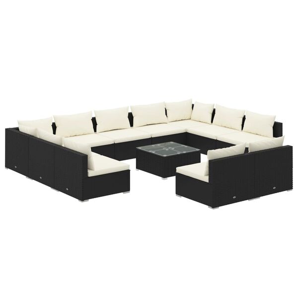 vidaXL 12 Piece Garden Lounge Set with Cushions Black Poly Rattan
