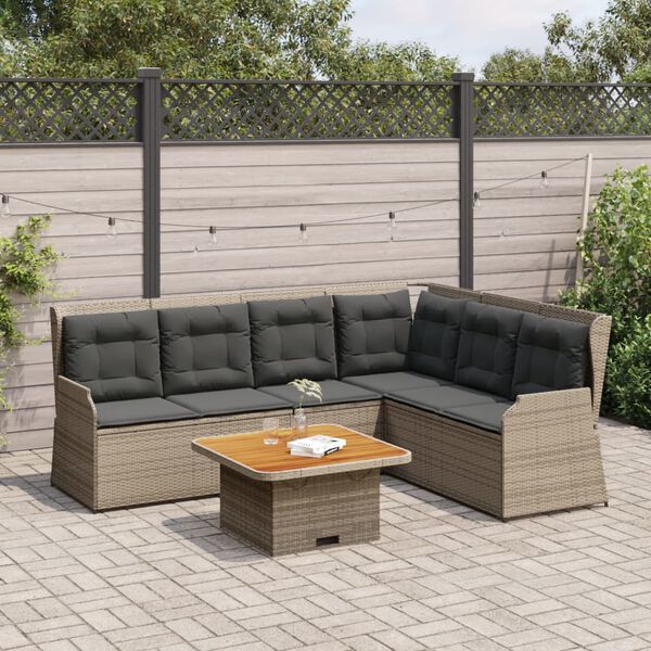 vidaXL 5 Piece Garden Lounge Set with Cushions Grey Poly Rattan