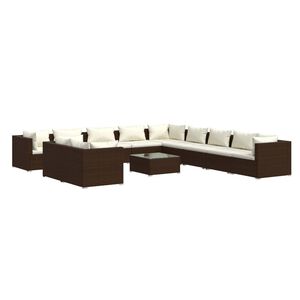 vidaXL 12 Piece Garden Lounge Set with Cushions Brown Poly Rattan