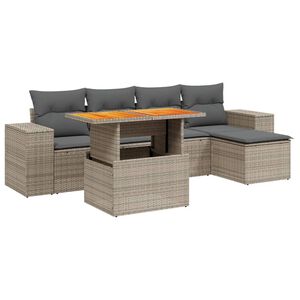 vidaXL 6 Piece Garden Sofa Set with Cushions Grey Poly Rattan