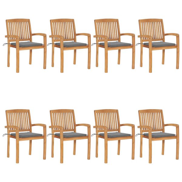 vidaXL Stacking Garden Chairs with Cushions 8 pcs Solid Teak Wood