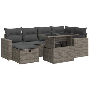 vidaXL 7 Piece Garden Sofa Set with Cushions Grey Poly Rattan