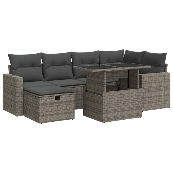 vidaXL 7 Piece Garden Sofa Set with Cushions Grey Poly Rattan