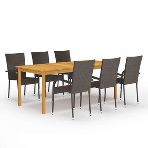 vidaXL Dining Set | Brown | Solid Acacia wood, PE Rattan, Powder-Coated Steel
