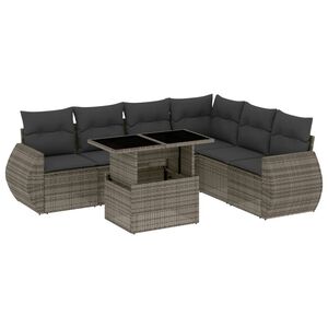 vidaXL 7 Piece Garden Sofa Set with Cushions Grey Poly Rattan