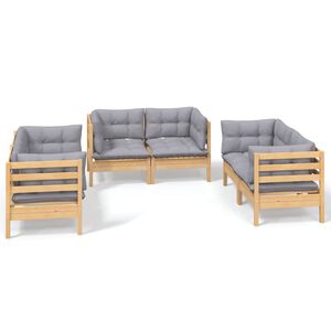 vidaXL 6 Piece Garden Lounge Set with Grey Cushions Solid Pinewood