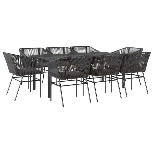 vidaXL 9 Piece Garden Dining Set with Cushions Black Poly Rattan Glass