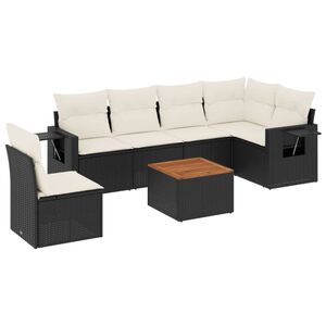 vidaXL 7 Piece Garden Sofa Set with Cushions Black Poly Rattan