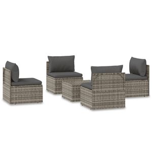 vidaXL 5 Piece Garden Lounge Set with Cushions Grey Poly Rattan