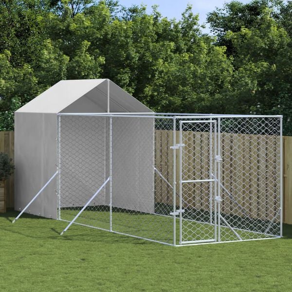 vidaXL Outdoor Dog Kennel with Roof Silver 2x6x2.5 m Galvanised Steel