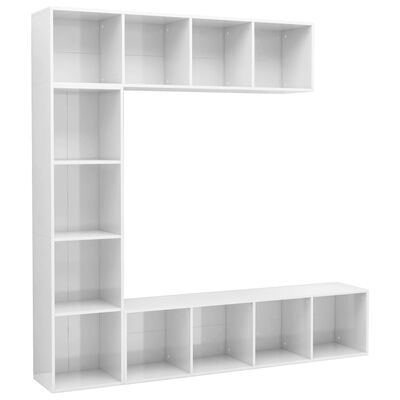 vidaXL 3 Piece Book/TV Cabinet Set High Gloss White 180x30x180 cm