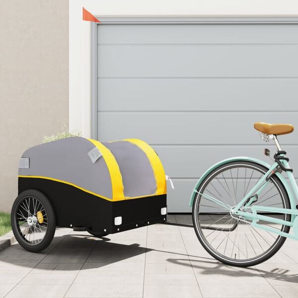 vidaXL Bike Trailer Black and Yellow 45 kg Iron