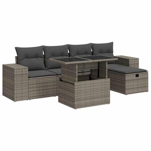 vidaXL 6 Piece Garden Sofa Set with Cushions Grey Poly Rattan