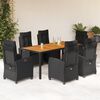 vidaXL 7 Piece Garden Dining Set with Cushions Black Poly Rattan
