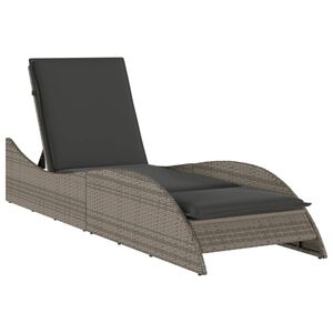 vidaXL Sun Lounger with Cushion Grey 60x205x73 cm Poly Rattan