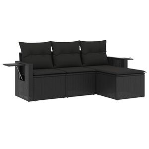 vidaXL 4 Piece Garden Sofa Set with Cushions Black Poly Rattan