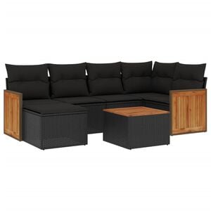 vidaXL 7 Piece Garden Sofa Set with Cushions Black Poly Rattan