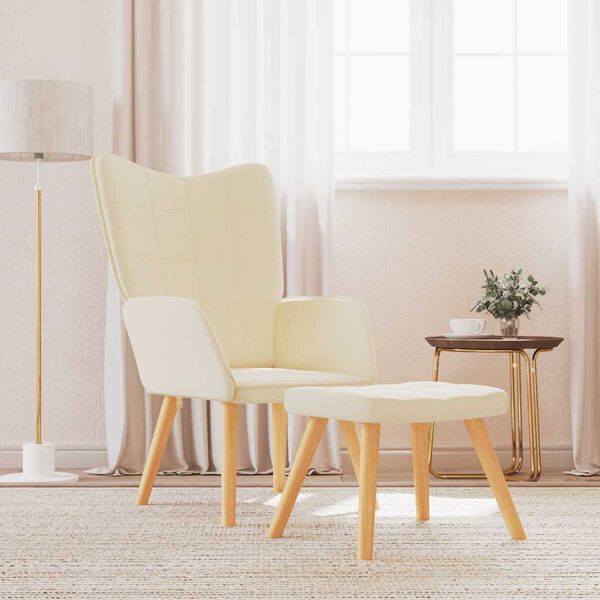 vidaXL Relaxing Chair with a Stool Cream Fabric