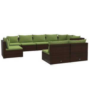 vidaXL 9 Piece Garden Lounge Set with Cushions Poly Rattan Brown