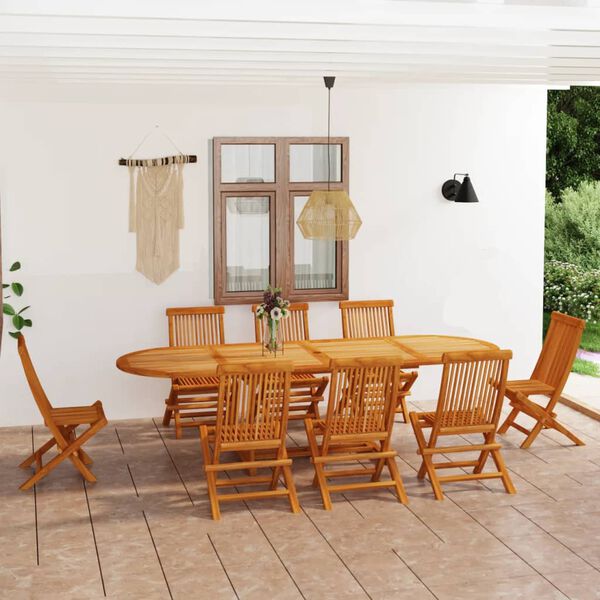 vidaXL 9 Piece Garden Dining Set Solid Teak Wood
