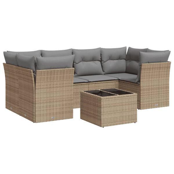 vidaXL 7 Piece Garden Sofa Set with Cushions Beige Poly Rattan
