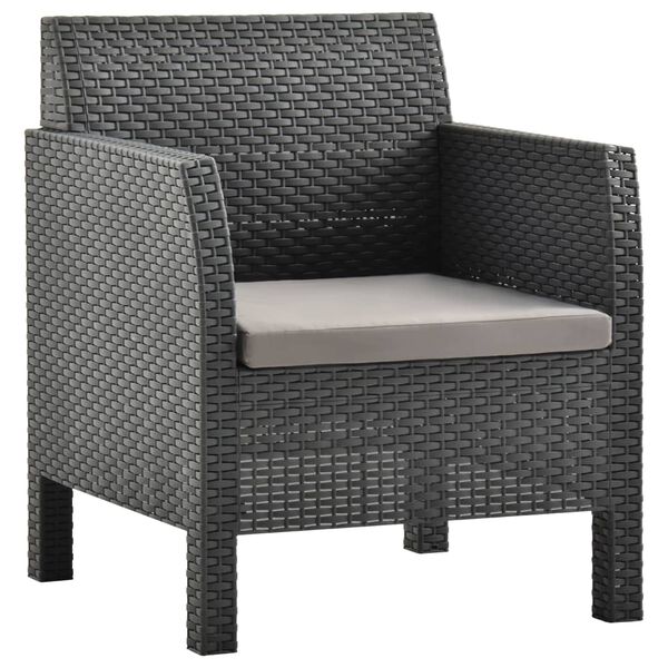 vidaXL 3 Piece Garden Lounge Set with Cushions PP Rattan Anthracite