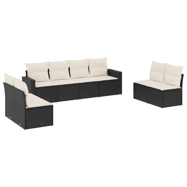 vidaXL 8 Piece Garden Sofa Set with Cushions Black Poly Rattan