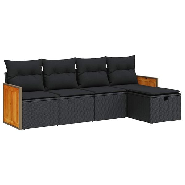 vidaXL 5 Piece Garden Sofa Set with Cushions Black Poly Rattan