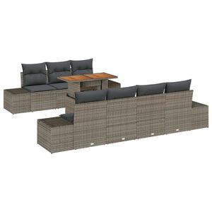 vidaXL Garden Sofa Set with Storage 8 pcs Grey Poly rattan