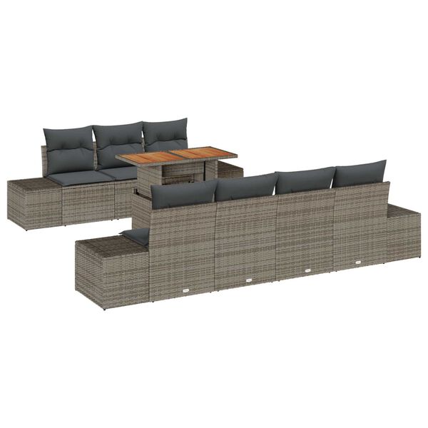vidaXL Garden Sofa Set with Storage 8 pcs Grey Poly rattan