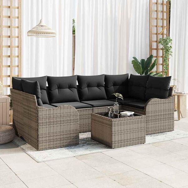 vidaXL Garden Sofa Set 7 pcs Grey 55 x 55 x 37 cm Poly rattan