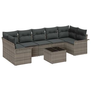 vidaXL Garden Sofa Set with Cushion 8 pcs Grey Poly Rattan