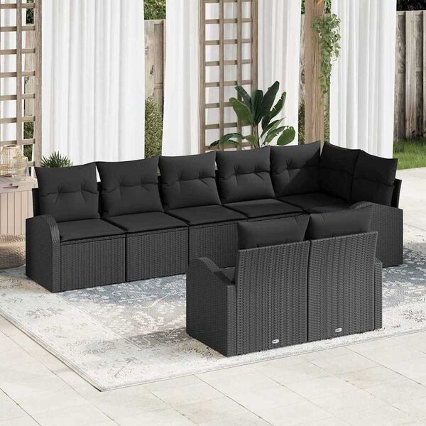 vidaXL Garden Sofa Set with Cushion 8 pcs Black Poly Rattan