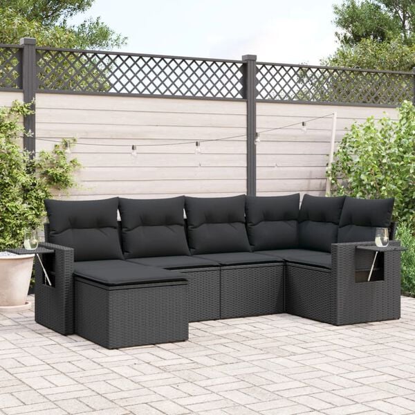 vidaXL 6 Piece Garden Sofa Set with Cushions Black Poly Rattan