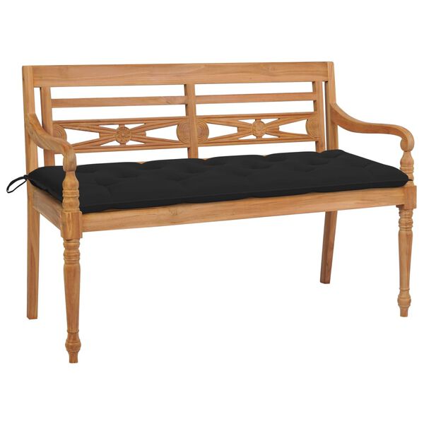 vidaXL Batavia Bench with Black Cushion 150 cm Solid Teak Wood