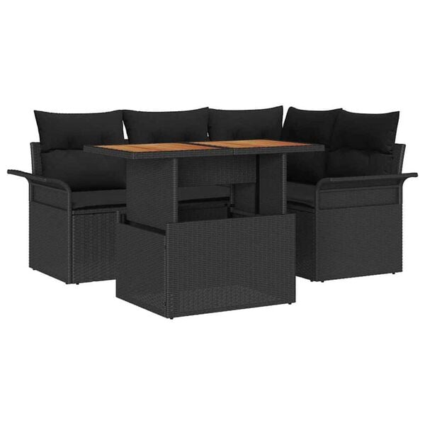 vidaXL Garden Sofa Set with Storage 5 pcs Black Poly rattan