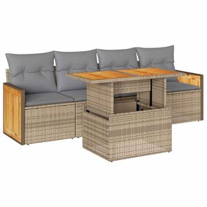 vidaXL 5 Piece Garden Sofa Set with Cushions Beige Poly Rattan Acacia