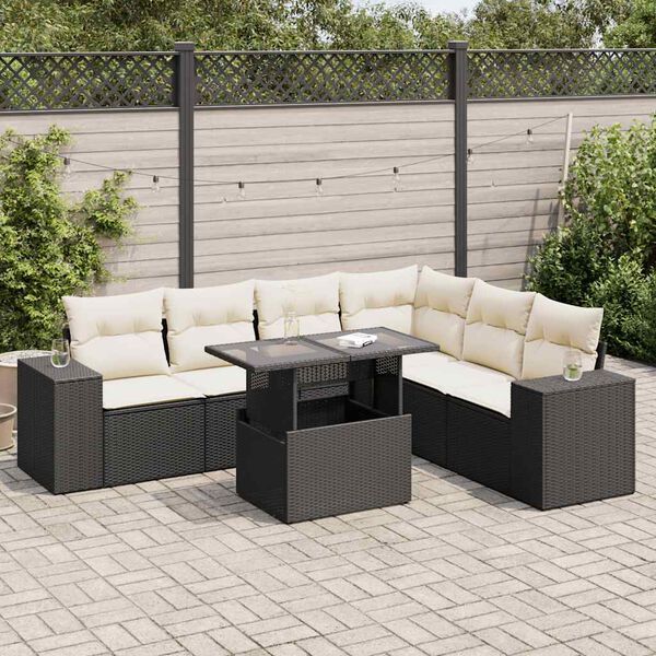 vidaXL 7 Piece Garden Sofa Set with Cushions Black Poly Rattan